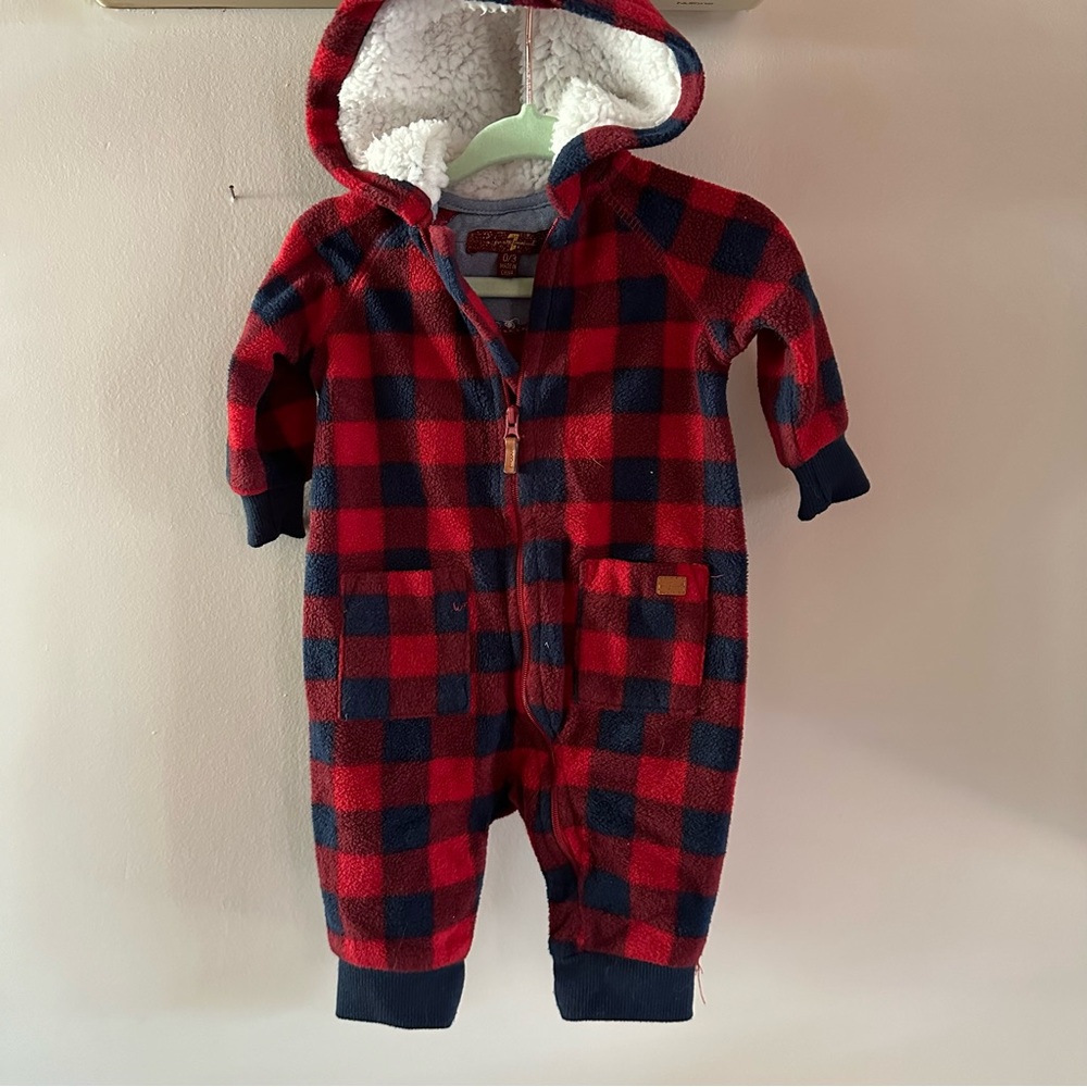 Seven for all Mankind buffalo plaid fleece baby onsie 0/3m